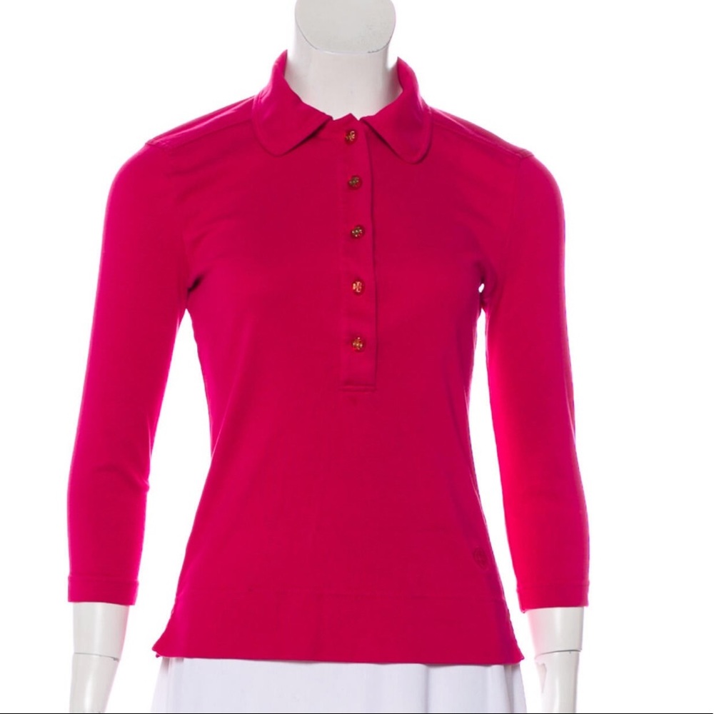 Tory Burch Hot Pink / Raspberry Cotton Polo Top. EUC. Size: XS